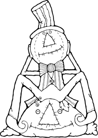 Scarecrow Sitting On The Pumpkin Coloring Page